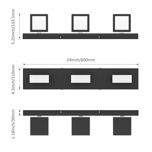 Ralbay Black Bathroom Vanity Lights 24inch Metal Acrylic LED Modern Bathroom Wall Lighting Fixtures Over Mirror Matte Black (White Light 6000K, Non-dimmable) - color: Black-White light, size: 24 inch