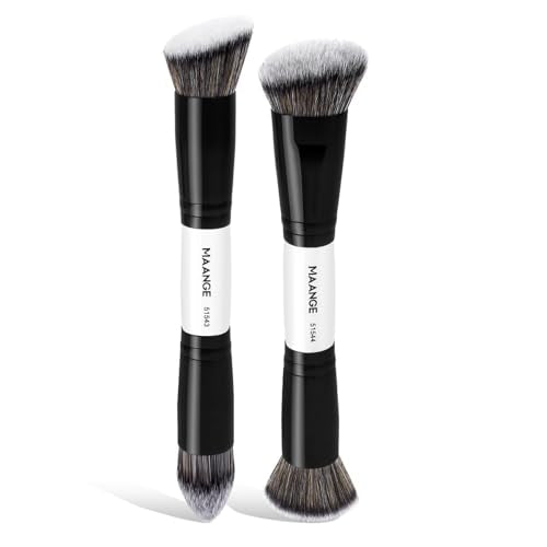 MAANGE 2 PCS Face Makeup Brushes, Makeup Brushes Set, Double Ended Foundation Contour Powder and Buffer Brush, Women‘s Blending Brush, Professional Face Brush Set Tools - color: 2PCS
