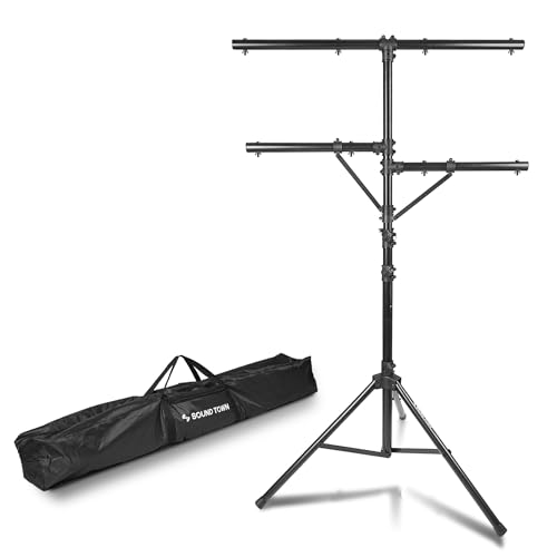 Sound Town DJ Lighting Stand, Height Adjustable, 9 ft Tall, with Side Bars and Tripod Base (STLS-M09) - color: Matte Black, size: 9ft