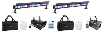 Audiosavings Bundle: (2) American DJ ElectraPix Bar 16 Outdoor DMX Lighting Bar Bundle with Rockville ROCKHAZE 700 Haze Machine + R720L Fog Machine w/LED + (2) Travel Bags (6 Items)