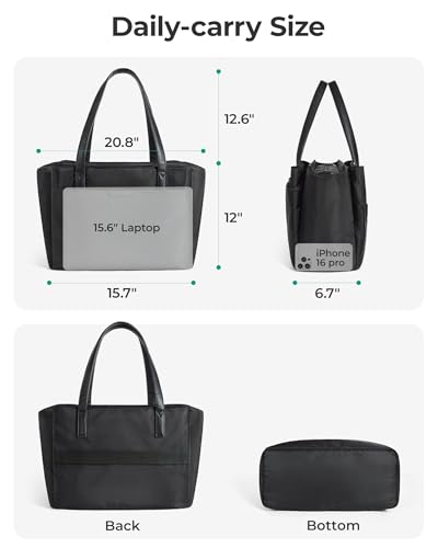 BAGSMART Tote Bag for Women with Compartments, Work Tote Bag with Zipper Women Purse Crossbody Shoulder Handbag with Strap - color: Black