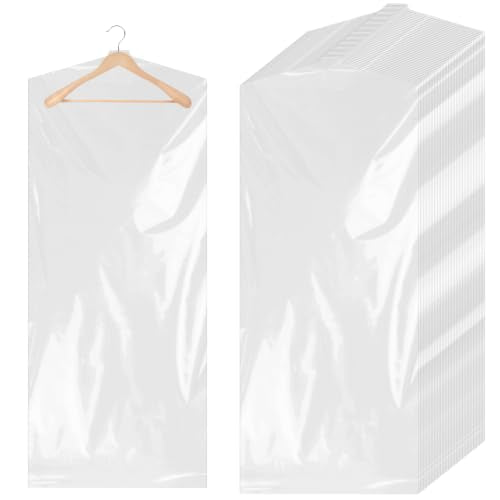 100 Pcs 60 Inch Clear Plastic Hanging Garment Bags | Dry Cleaner Laundry Bags Dust-Proof Hanging Clothes Storage for Long Dresses Skirt Coat Suit Shirt Jacket