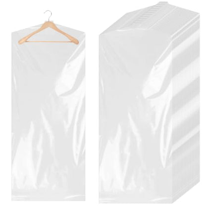 100 Pcs 60 Inch Clear Plastic Hanging Garment Bags | Dry Cleaner Laundry Bags Dust-Proof Hanging Clothes Storage for Long Dresses Skirt Coat Suit Shirt Jacket