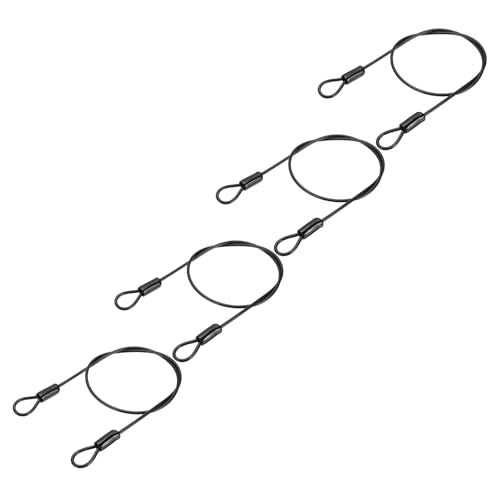 PATIKIL 3/16" Dia Vinyl Coated Stainless Steel Cable with Loops, 4 Pcs 3 ft (39") Flexible Wire Rope Security Chain Lanyard Lock for Outdoor Stage Lighting Luggage Lock, Black - color: Black, size: 3/16"x3 ft