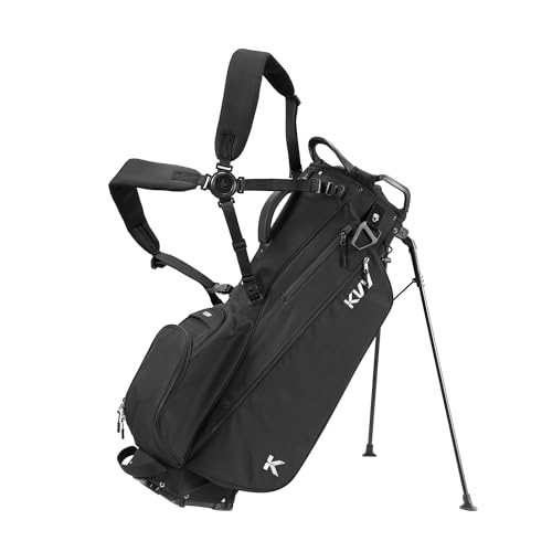 KVV Lightweight Golf Stand Bag with 7 Way Full-Length Dividers, 5 Zippered Pockets, Automatically Adjustable Dual Straps，Elegant Design - color: Black