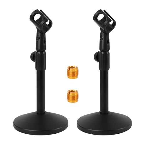 2 Sets Adjustable Desktop Microphone Stands With Round Base