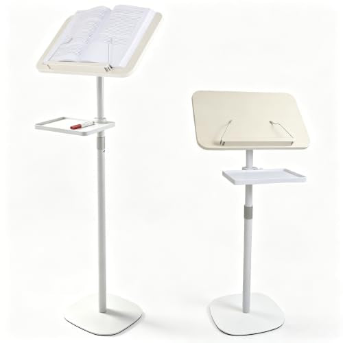 Lectern Podium Stand, 21"-51" Height Adjustable Mobile Podium, Storage Tray | 21-51 in adjustable lectern with removable tray and sturdy iron base for churches, classrooms, weddings and offices.