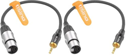 Tisino XLR to 3.5mm Balanced Cable Adapter, Gold-Plated XLR Female to 1/8 inch Mini Jack Aux Mono Audio Cord for Shotgun or Condenser Microphones - 1ft (Pack of 2) - size: 1ft (Pack of 2)