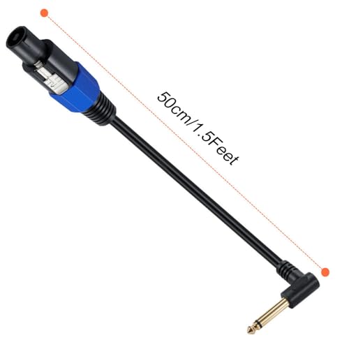 Speakon to 1/4 Mono Speaker Cable - 50cm/0.5FT TD Speakon to 1/4 TS Right Angle Adapter for DJ/PA Speakers - color: Speakon male to 1/4 male Right Angle