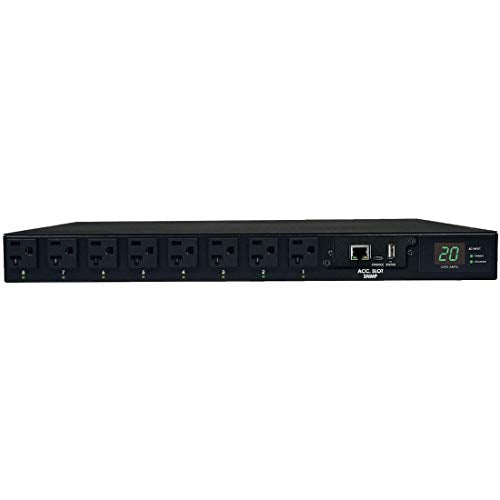 Tripp Lite 1.9kW Single-Phase ATS/Switched PDU with LX Platform Interface, 120V Outlets (16 5-15/20R), 2 L5-20P / 5-20P 12ft 120V Inputs, 1U Rack-Mount, TAA (PDUMH20ATNET) Black