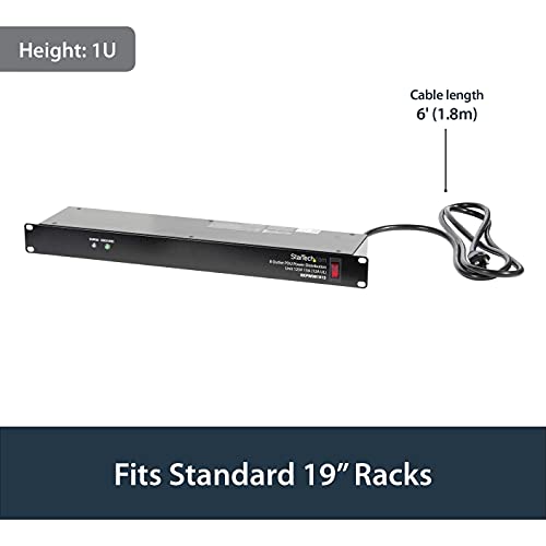 StarTech 8-Outlet 1U PDU, 120V/15A, Surge, 6ft Cord, TAA (RKPW081915) - style: 8-port|15A|Surge Protect