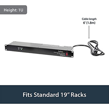 StarTech 8-Outlet 1U PDU, 120V/15A, Surge, 6ft Cord, TAA (RKPW081915) - style: 8-port|15A|Surge Protect