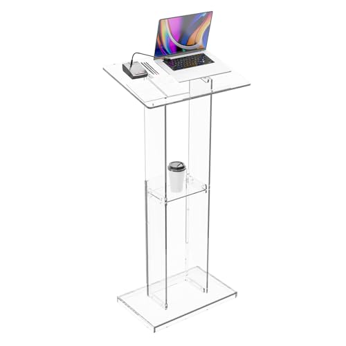 Dethan Acrylic Clear Lecterns Podium Stand, 50 Inch - Pulpits for Classrooms, Weddings, Churches, Conference, Speeches, Professional Presentation Podiums with Storage Shelf (Transparent) - size: 50 Inch