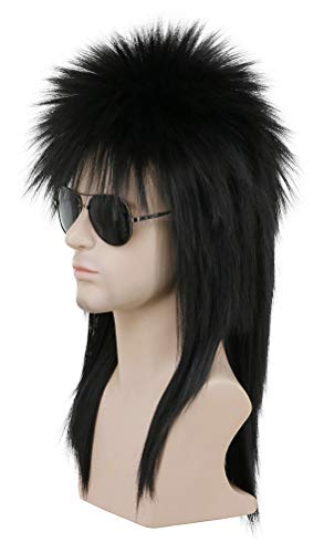 karlery Men Women Long Straight Black Wig 70s 80s Heavy Metal Rocker - color: Black