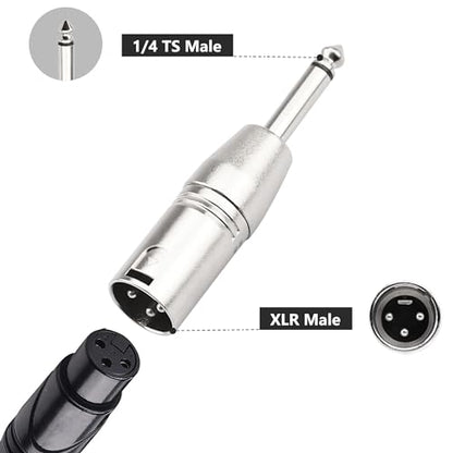 1/4 Inch TS Mono to XLR Adapter, Male XLR to 6.35mm Quarter Inch Unbalanced Audio Connector Compatible with Stereo,Microphone,Mixer-2 Pack - color: 1/4" TS to XLRM