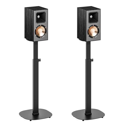 Height-Adjustable Speaker Stand Pair from 28.6" to 46.1",22lbs Capacity | Bookshelf Speaker Stands for Surround Sound, Two Feet Avaliable, Easy Installation, Black