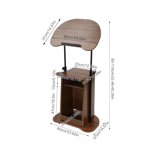 Lectern Podium Stand, Mobile Height Adjustable Church Classroom Lecture Portable Presentation Concert Podium with 4 Universal Wheels Adjustable Angle 0-90° Standing Laptop Cart - color: Brown(23.62w*14.57hin)