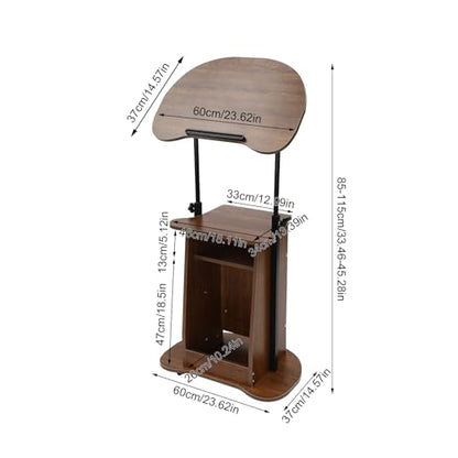 Lectern Podium Stand, Mobile Height Adjustable Church Classroom Lecture Portable Presentation Concert Podium with 4 Universal Wheels Adjustable Angle 0-90° Standing Laptop Cart - color: Brown(23.62w*14.57hin)