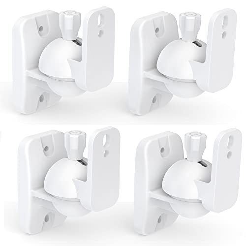 HomeMount Speaker Wall Mount Brackets for Surround Sound, 4 Pack, White | swivel and tilt, universal mounts fit rear speakers, holds up to 8 lbs, anti-slip gear lock, ideal for home theater and music - color: 4P-White