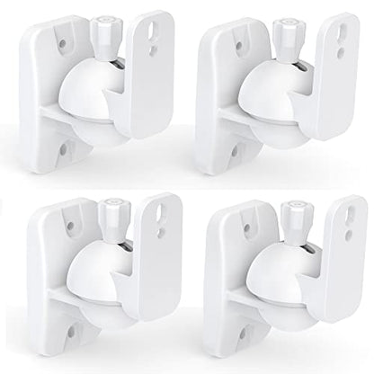 HomeMount Speaker Wall Mount Brackets for Surround Sound, 4 Pack, White | swivel and tilt, universal mounts fit rear speakers, holds up to 8 lbs, anti-slip gear lock, ideal for home theater and music - color: 4P-White