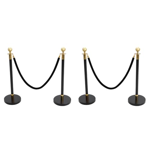 4Pcs Stainless Steel Stanchion Post with Ball Top, Crowd Control Barriers with 2 Pcs 5FT Black Velvet Carpet Ropes, Safety Barriers Set for Party (Gold+Black) - color: Gold+Black, size: 4PCS