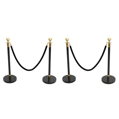 4Pcs Stainless Steel Stanchion Post with Ball Top, Crowd Control Barriers with 2 Pcs 5FT Black Velvet Carpet Ropes, Safety Barriers Set for Party (Gold+Black) - color: Gold+Black, size: 4PCS