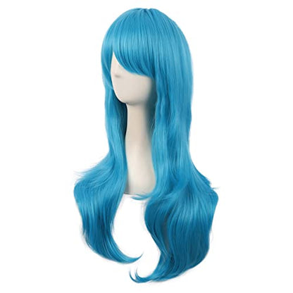MapofBeauty 28 Inch Long Curly Hair Costume Cosplay Wig, Cyan Blue | 70 cm Wig, Women, Side Bangs, Fashion - color: Cyan Blue