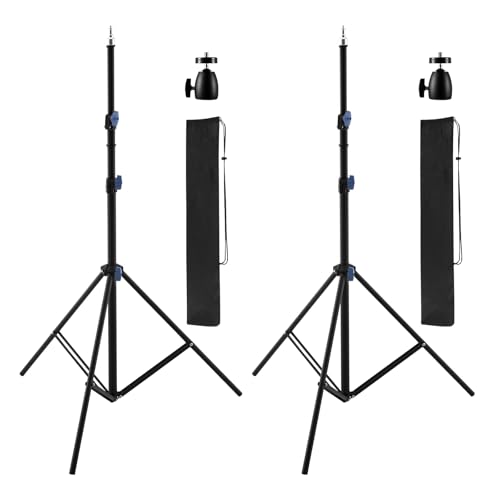 Light Stand Photography, 6.7ft/205cm Adjustable Aluminum Alloy Tripod Stand | 360° Ball Head, 1/4" Screw Mount, Quick Release Locks, Foldable Design for Studio, LED Light, Softbox, Ring Light, 2 Pack - size: 6.7ft