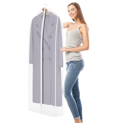 Zilink Dress Bags for Gowns Long Dust Cover for Hanging Clothes 60 in 2Pack | 7 in Gussted, Wrinkle Free, Breathable, Leather Jacket Coat Storage Bags for Leather Jacket Fur Coat Puffy Dress Storage - size: 60"-2pack
