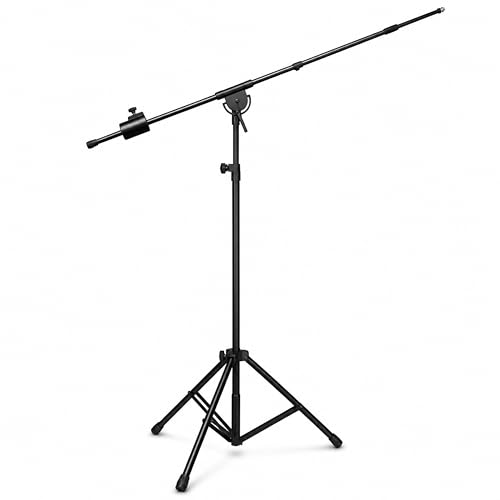 LyxPro SMT-1 Professional Microphone Stand Heavy Duty 93” Studio Overhead Boom Stand 76” Extra Long Telescoping Arm Mount, Foldable Tripod Legs & Adjustable Counterweight | OVERHEAD STUDIO BOOM STAND: Tall 93 inch mic stand with 76 inch boom for drums, vo