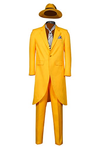Men's Costume Mask Yellow Suit 90s Comedy Movie Character Cosplay Outfit Halloween Fancy Dress - size: XX-Large