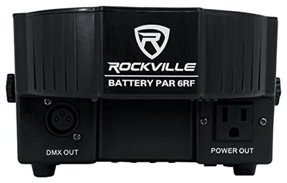 Rockville Battery Par 6RF Black RGBWA, UV Wireless DMX LED Wash Light | 15-Hour Rechargeable Battery, RF Remote Included, 6x6W LEDs, Sound Activated, Strobe, Dimmer, XLR DMX In/Out, Dual Bracket - color: Black