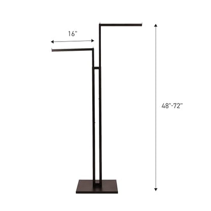 SSWBasics Black 2-Way Adjustable Clothing Rack with Straight Arms and Chrome Accents - Adjustable From 48" to 72" - Great for Retail, Restaurants, and Home Storage