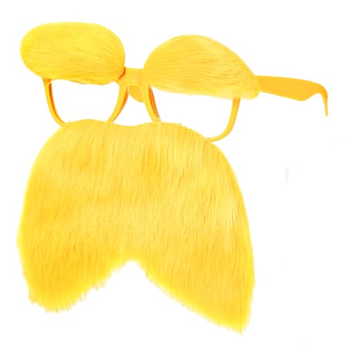 1 Pair Yellow Glasses with Mustache and Eyebrows Set, Halloween Funny Disguise Glasses Fake Mustache Cosplay Accessories Party Supplies Favors Gift for Party Favors Adults