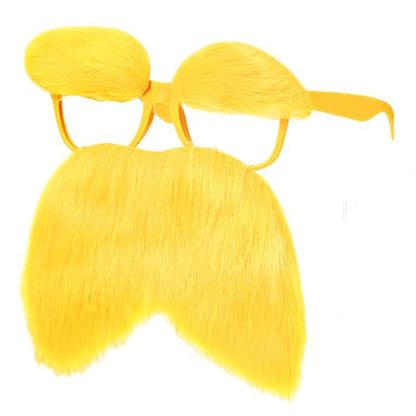 1 Pair Yellow Glasses with Mustache and Eyebrows Set, Halloween Funny Disguise Glasses Fake Mustache Cosplay Accessories Party Supplies Favors Gift for Party Favors Adults