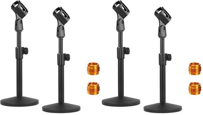 YOUEON 2 Pcs Microphone Stand Desktop, Adjustable Table Mic Stand with Mic Clip and 5/8" Male to 3/8" Female Screw Adapter, Heavy Base, Compatible with Most Mics (Pack of 2) - size: style 1 (Pack of 2)