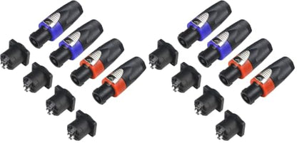 MAD OWL Speaker Plug Speakon Connector, Speaker Jacks and Connectors Nl4fx Speakon Cables, Nl4fc Male Female Converter Nl2fx Plug Speakers Powercon Twist Lock (4 Sets of Male and Female) (Pack of 2) - size: 4 Set (Pack of 2)