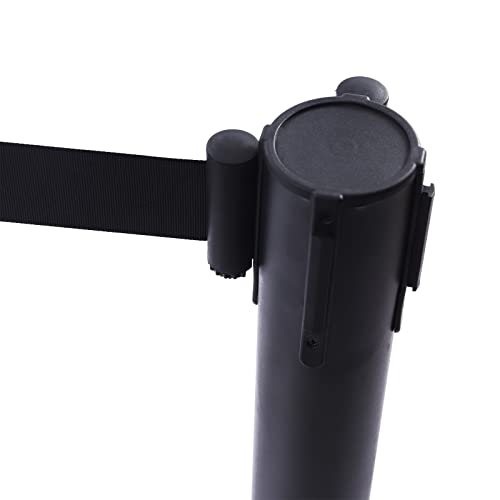 4pcs Heavy Duty Crowd Control Stanchion, Stanchion Post with 6.5 Foot Retractable Belt, Stainless Steel Black Stanchions Set Retractable Barrier Belt, 2.9 Ft Tall