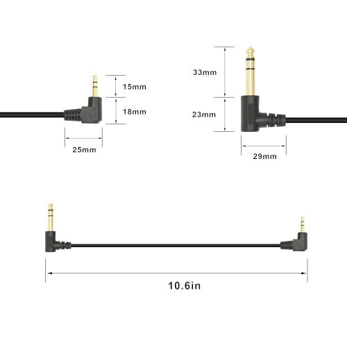 90 Degree 1/8 to 1/4 Stereo Audio Cable 10.6in, Right Angle 3.5mm TRS Male to 6.35mm TRS Male Aux Cord for Guitar, Keyboard Piano, Laptop, Speaker and Amplifiers (27cm) - size: 10.6in/27cm