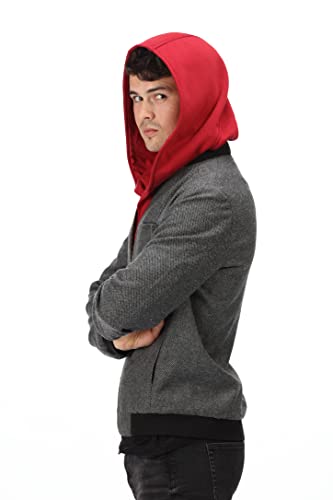 Assassin Hood and Mask Cotton Ninja Balaclava Adaptable Hoodie Casual Ren Faire Cosplay LARP Costume Cowl - color: Red