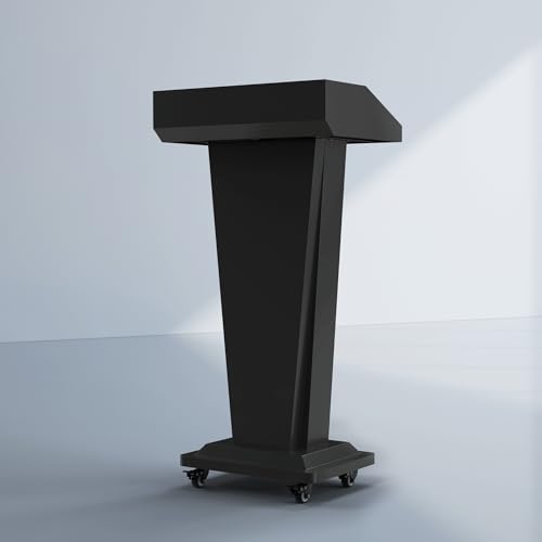 Podium Stand with 4 Locking Wheels, Heavy-Duty Metal Lectern for Church, School, Office, and Conference, Large Lockable Storage Cabinet, 43.7" H, Black - color: Modern Tapered Alloy - Black