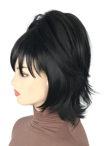 Topcosplay Women or Girls Short Black Wig with Ponytail Halloween Costume Cosplay Party Wigs - color: Black Ponytail Style