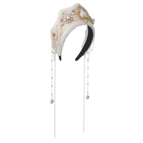 BPURB Women Tudor French Hood Headband Renaissance Anne Boleyn Hat Elizabethan Headwear Halloween Costumes - color: White