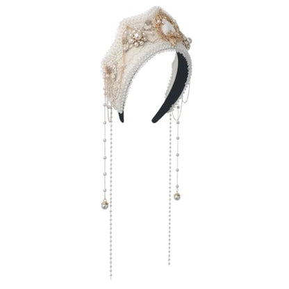 BPURB Women Tudor French Hood Headband Renaissance Anne Boleyn Hat Elizabethan Headwear Halloween Costumes - color: White