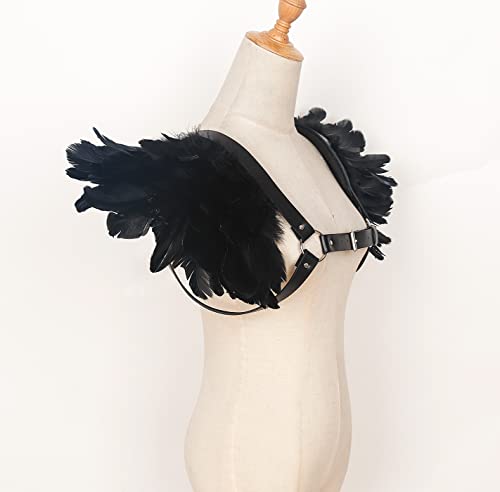 L'VOW Men Gothic Natural Real Feather Epaulet Shrug Shoulder Strap for Halloween Costume - Pack of 2 - color: C-belt Black