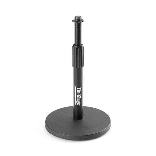 On-Stage DS7200B Adjustable Desktop Mic Stand (for Recording, Streaming, Podcasting, Bass, Drums&Amps, Adjustable Height, Round Weighted Base, 5/8″-27 Threading, Metal, Black) - color: Black, style: Adjustable