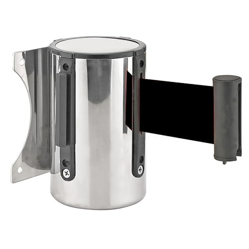 FixtureDisplays® Set of 2 Stanchion Queue Barrier Post Wall Mount Retractable Ribbon 16' Belt Black 12004-8-BLACK 12004-8-BLACK