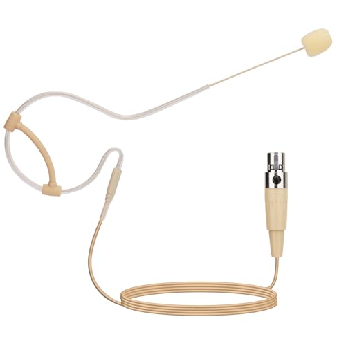 YXG Headworn Earset Over Ear Hanging Mic Beige Low Profile Light-Weight Microphone Compatible with Shure Wireless System Bodypack Transmitter with 1.45m Cable Mini XLR 4 Pin TA4F Plug