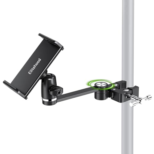 elitehood 8.5in Long Arm iPad Mic Stand Holder for Microphone Music Stand | 360° Adjustable Aluminum Tablet Holder for Mic Stand Attachment on Stage, iPad Clip Mount for 4-13in iPad Pro & Tablets - size: 8.5in Arm