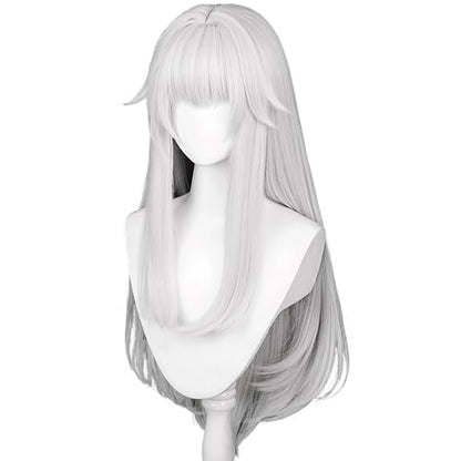 27in/70CM Long Straight White Wig with Bangs Women Halloween COS 60s Men's Hippie Wigs Queen Witch Devil Game Cosplay wig Anime COS Inuya Wigs Christmas,Comic con,Game Show,Party - color: Pure White